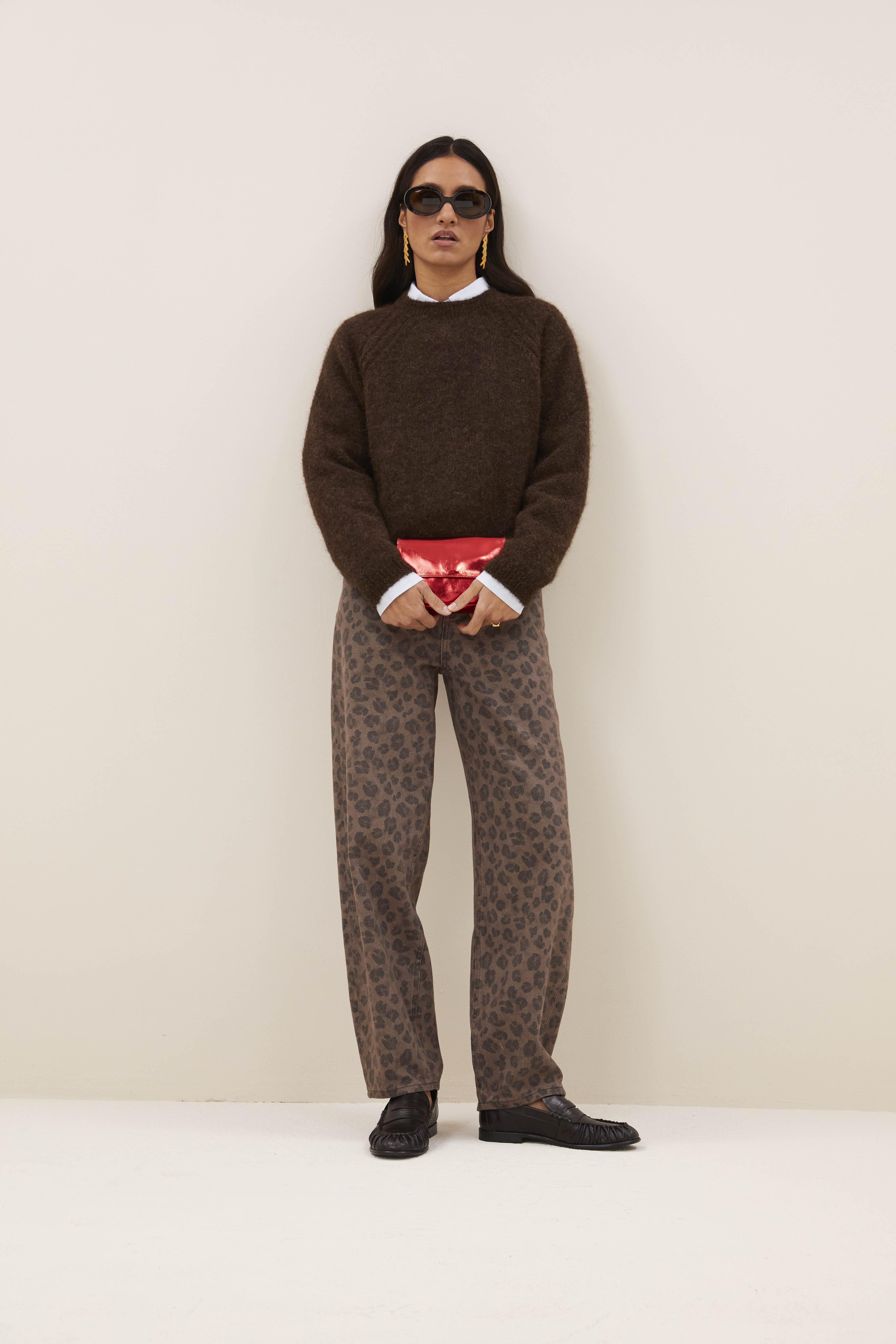 By-Bar Lew Cheetah Chocolat Pants Damen High Waist Hose braun